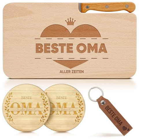 Einzigartige Geschenkidee für Oma: Holz Frühstücksbrettchen mit Gravur - Perfekt 5 Teiliges Set für Weihnachten