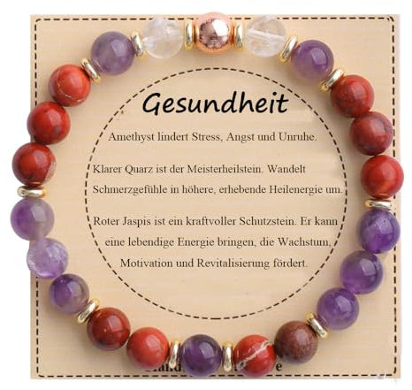 UEUC Heilstein-Perlenarmband für Frauen, Armband mit natürlichen Edelsteinen, Gleichgewichtsschutz, spirituelles Kristallperlenarmband zur Angstlinderung mit Bedeutungskarte(#23)