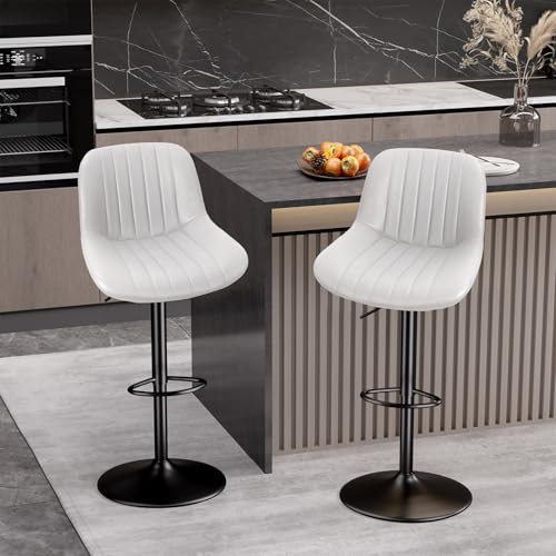Hawthyhome Barhocker 2er Set, Barstuhl Höhenverstellbar mit Rückenlehne, 360° Drehbar, Kunstleder, für Esszimmer Heimbar Kücheninsel, 2 Hocker, Weiß