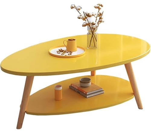Household Coffee Table, Oval Wood Table with Open Shelving for Storage and Display 2 Tier Sofa Table, Small Modern Furniture Living Room&Home Office