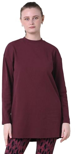 Enorsia Womens Oversized Textured Ribbed Top - Crew Neck Long Sleeve with Side Slit Comfortable Loose Fit for Casual Style with Soft Fabric (UK, Numeric, 14, Regular, Regular, Red)