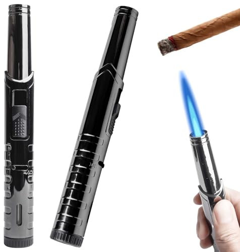 2 Stück Sturmfeuerzeug Jetflamme, 17cm Winddicht Langes Stabfeuerzeug Gas Nachfüllbar, Feuerzeug Jetflame, Jet Feuerzeug Gas für Grill, Kerzen, Camping, Schwarz(Verkauft ohne Butangas)