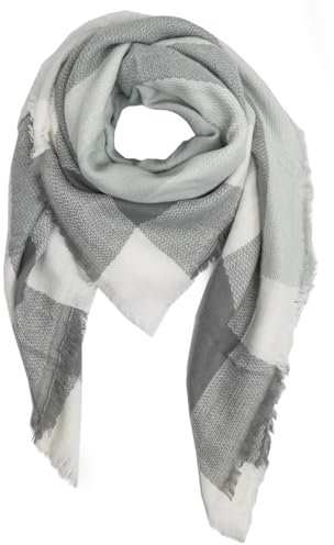 Alster Herz* XXL Dreieckschal Damen Winter, Karo Dreieckstuch Halstücher, Karierter Strickschal Übergroß, Warmer Kuscheliger Weicher Deckenschal (Grau-D16)