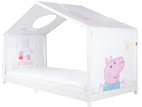 Funda roba para camas Montessori tipo casita 90 x 200 cm con diseño Peppa Pig - Accesorio para convertirla en cama con dosel - Incluye 3 bolsillos y ventana en el techo