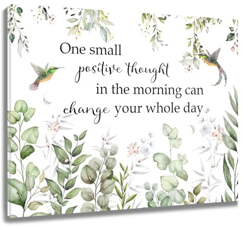 LB Wandbilder Salbei Grüne Pflanzen Wanddruck Rustikales Blatt Botanischer Vogel Leinwand Bilder Lustig Inspirierend Poster für Wohnzimmer Schlafzimmer Badezimmer Wand Deko,50x40cm Gerahmt
