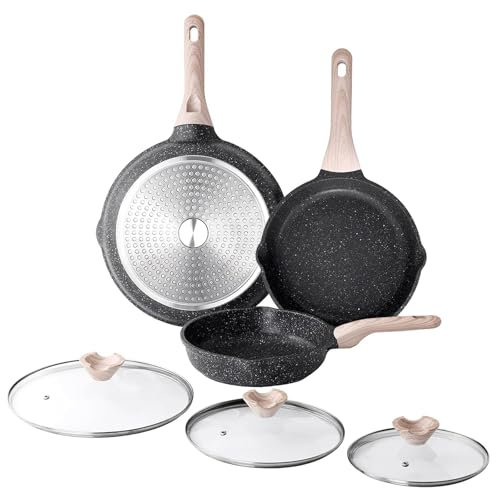 Kordisen 3-teiliges Antihaft Bratpfannen-Set mit Deckel 24/28/32 cm, Granit Beschichtung Induktion Pfanne, Gesund und Ungiftig, PFOA Frei
