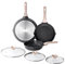 Kordisen Nonstick Frying Pan Set with Lids, 3 Piece Skillet Set, Healthy Induction Cooking Pan, Stay-Cool Handle, Compatible with All Stovetops, PFOA Free (24/28/32 cm)