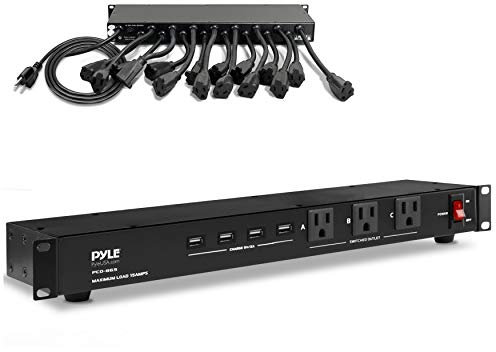 Pyle Pdu Rack Mount, 15-Outlet 1U Rack Mount Power Strip with 4 USB Charging Ports, PDU Power Distribution Unit, Extension Lead for Home Office, Gaming and Computer Accessories, Dorm Room Essentials