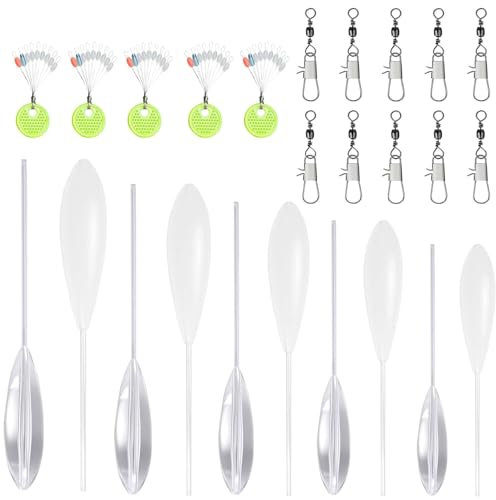 Srvauyea 25 Stück Spirolino Forelle Set, Forellen Angelzubehör Set, 5 X Spirolino Sinkend 5 X Sbirolino Schwimmend (6g 8g 10g 12g 15g) mit 10 Dreifachwirbel & 5 Schnurstopper Angeln