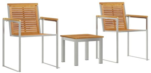 vidaXL Conjunto de tumbonas con sillas de jardín de 3 Piezas en Madera de Teca Maciza. Muebles de Exterior duraderos Que Vienen con reposabrazos Ajustables, Son apilables balcón,