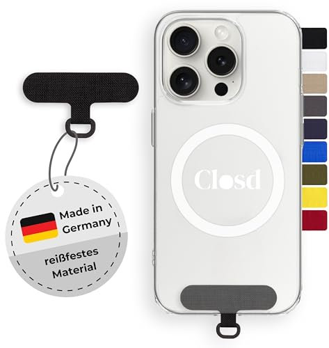 Closd Halterung für Handyketten mini, extrem reißfest, absolut sicher, schwarz, universal für jede Handyhülle, Made in Germany, sehr dünn nur 0,75 mm