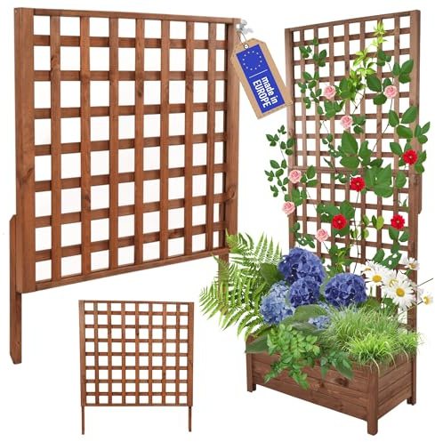 MODO24 Rankgitter Holz Rankhilfe Pflanzengitter 94x80 cm, Braun | FSC-Zertifizierte Blumenkästen & Pflanzkübel mit Rankhilfe, Dekorativer Pflanzkasten & Rankgitter Garten, Terrasse & Balkon