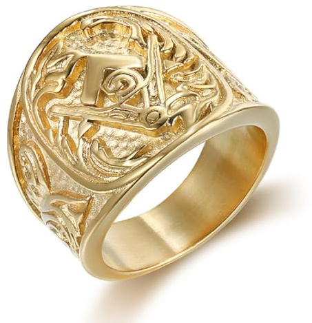Fachoice Gold Retro-Freimaurerring für Männer Klassischer Freimaurer-Symbol-Bandring Stilvoller Jahrgang-Mason-Kompass-Schmuck