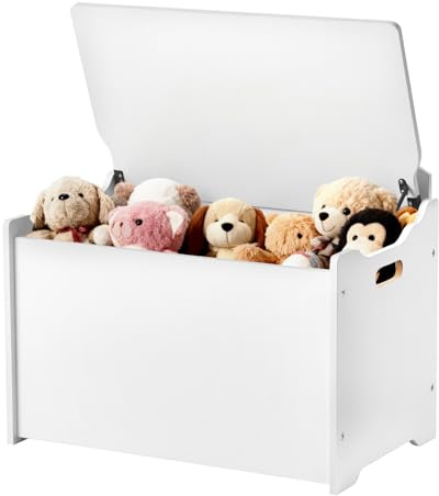 VEVOR Banc de rangement pour enfants, 597x368x545 mm, coffre à jouets en bois avec dossier et charnière de sécurité, grande boîte de rangement pour tout-petits pour salle de jeux, salon, entrée, blanc