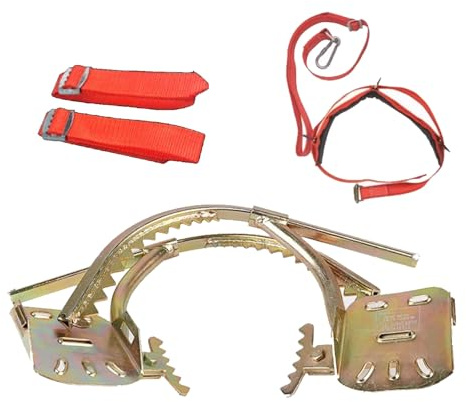 UQUWCUXFI Adjustable Non-Slip Tree Climbing Spikes with Lanyard & Insulated Gloves - Heavy Duty Electrician Foot Buckle(30cm)