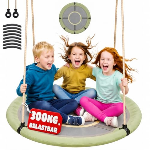 Nestschaukel 120cm Durchmesser Outdoor Indoor Kinderschaukel 300KG Belastbar, Tellerschaukel Höheverstellbar, Wetterfest & Pflegeleicht, Schaukel für Kinder und Erwachsene