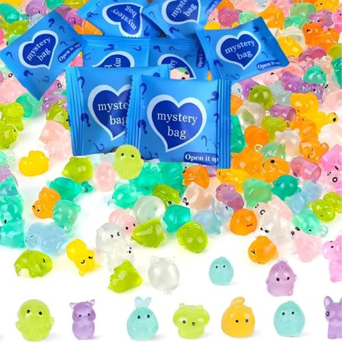 ELYIQI 50 PCS Mini Harz Figuren, Leuchtende Kleine Tiere für Miniaturgarten, Aquarium Dekoration, DIY Bastelprojekte und Party Deko, Nachthimmel Beleuchtung