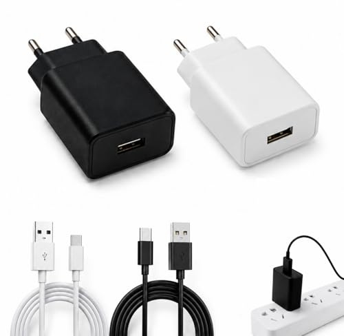 2 Pcs Chargeur USB C 5V 2A Chargeur avec Adaptateur Secteur USB C, 2m USB C Câble De Charge Rapide, Adaptateur Secteur Compact 10W, Prise Universelle pour IPhone/Xiaomi/Samsung Galaxy/Huawei/Lecteur
