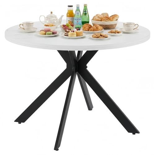 ZZINOKE Esstisch Rund 100cm, Küchentisch Weiß Marmorähnliches Material, Verdickter Desktop, geeignet für Esszimmer, Wohnzimmer, Küche, Esstisch Rund Holz für 4-6 Personen, Weiß, 100x100x75cm