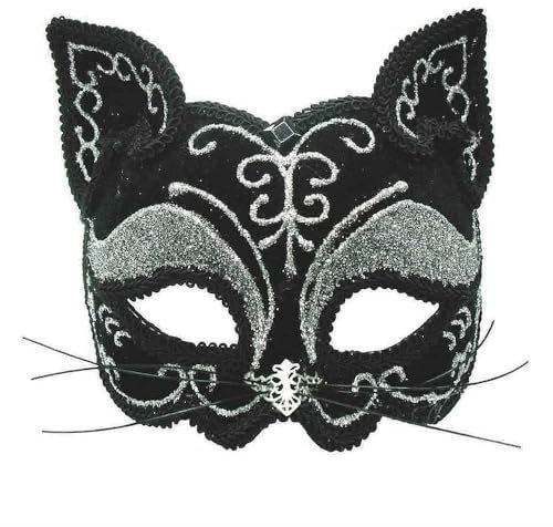 Bristol Novelty Cat Decorative Eye Mask on Headband, PET, Polyester, Fabric, Glue, Glitter, Black, One Size
