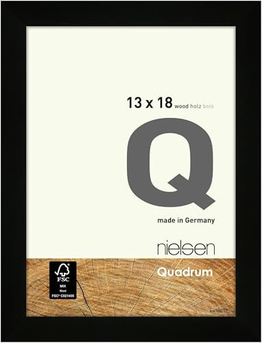 nielsen Bilderrahmen, 13 x 18 cm, Holz, Schwarz, Fotorahmen zum Auftstellen und Aufhängen im Hoch- & Querformat, Echtglas, Quadrum