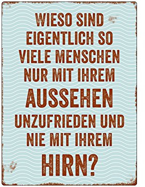 Wandschild METALLSCHILD Blechschild WIESO SIND EIGENTLICH Dekoschild Spruch