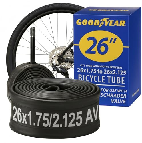 Goodyear Bicycle Inner Tube - Durable 26 Inch Bike Tube with Butyl Rubber - Schrader Valve for Quick Inflation - Easy Installation and Reliable Performance - 26 X 1.75/2.125
