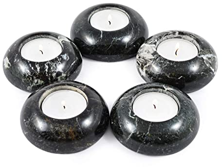 Set von 5 Schwarz Marmor Dome Teelicht Kerzenhalter - Teelichter enthalten.
