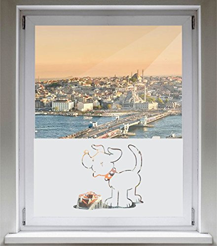 INDIGOS UG Sichtschutzfolie Glasdekorfolie Fensterfolie mit Motiv satiniert Blickdicht - E696 fressender Hund - 800 mm Länge - 500 mm Höhe - Viereck - selbstklebend - matt - für Bad