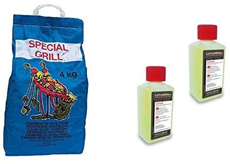 YesEatIs Kit Barbecue - 2 x 200ml Gel accendifuoco Originale Lotusgrill + 2 x 2Kg Carbonella di Legna purissima