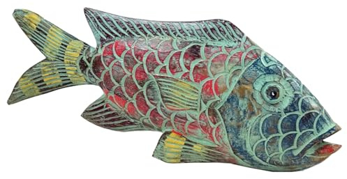 Geschnitzter Holzfisch, Dekofigur für Zuhause, bunt, mittel (19*39*4,5 cm) | Handgeschnitzt, bunt bemalt, liebevolle Handarbeit, ideal für jeden Wohnraum, tolle Geschenkidee