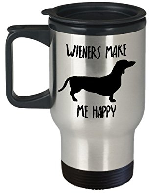 Dachshund Travel Mug - Insulated Portable Coffee Cup With Handle And Lid For Wiener Dog Lovers - Funny Christmas Gag Gift Idea For Women & Men - Novelty Doxie Lover Quote Statement Accessories