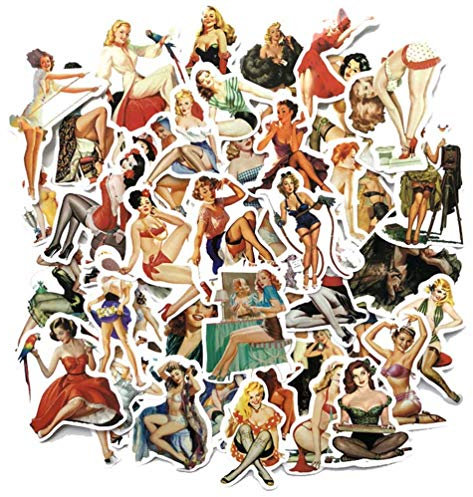 Sexy Girl Retro Vintage Pin Up Laptop Water Bottle Computer Phone Notebook Travel Case Stickers Car Skateboard Motorcycle Bicycle Luggage Guitar Bike Pinup Women Decal 50pcs Pack