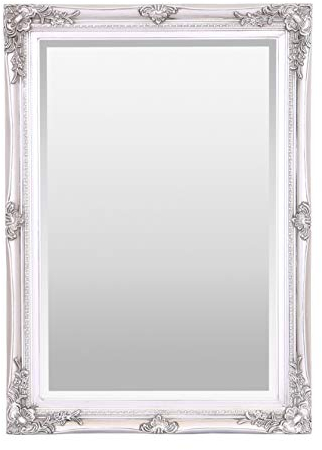 Select Mirrors Rennes Vintage Wandspiegel | Shabby Chic Barock Antik Französisches Design | Massivholzrahmen | Silber Glas abgeschrägte Kanten | Heimdekoration | (50 cm x 70 cm, Antiksilber)