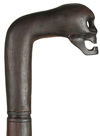 ART-CRAFT edler eleganter dekorativer Luxus Holzstock Gehstock Spazierstock Wanderstock mit handgeschnitztem Griff Motiv Totenkopf