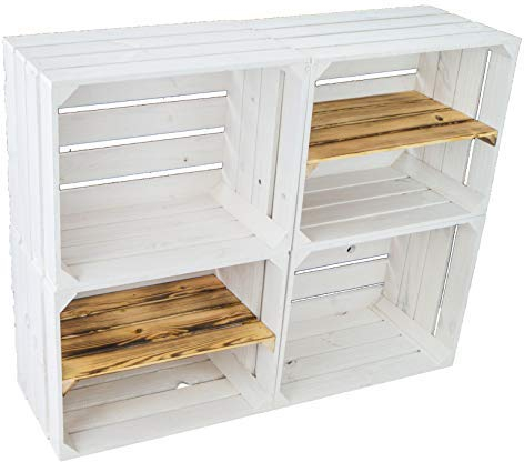 4er set massive Obstkiste Apfelkiste Weinkiste aus dem Alten Land +++ 50 x 40 x 30 cm (NEU WEISS 2 x ohne 2x geflammt Längs)