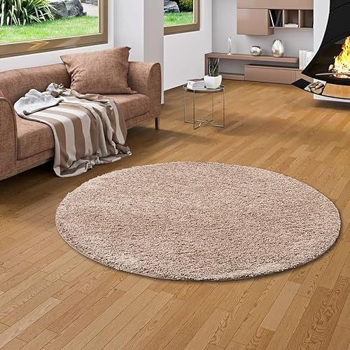 Snapstyle Runder Hochflor Teppich Milano Mauve - 100% Polypropylen, ca. 43 mm Florhöhe, weich & pflegeleicht, schadstoffgeprüft, ideal für Wohnzimmer, Schlafzimmer oder Flur - modern & gemütlich