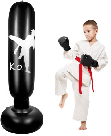 YAVOCOS Boxsack Kinder - 160cm Boxsack Stehend, Aufblasbare Punchingball für Erwachsene und Jugendliche, Schwerer Kinder Boxsack für Kickboxen, Karate, MMA, Boxen, Heimtraining