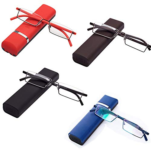 Lesebrille Leser Metallrahmen Halbrand Stil Ultraleicht TR90 Rahmen Lese Rechteck für Metallrahmen Frauen Männer Brillen Halbrand Brille mit Fall (zufällige Farbe)