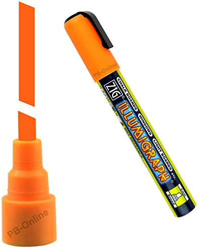 3 Stück ZIG Illumigraph PREMIUM Kreideschreiber PMA-510 wasserlöslich 6mm schräge Spitze (Leuchtorange)