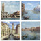 ARTLAND Wanddeko Leinwand Bilder Set 4tlg. je 20x20 cm Quadratisch Wandbilder Italien Venedig Stadt Gebäude Boot Fluss Klassisch Kunst Malerei U1NZ