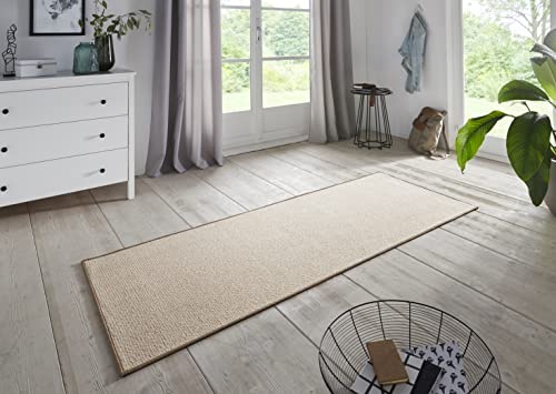 Hanse Home BT Carpet Bouclé Läufer – Küchenläufer rutschfest Teppichläufer Flachgewebe Kurzflor Teppich Küchenteppich für Flur, Küche, Wohnzimmer, Badezimmer, Bad – Beige, 67x200cm