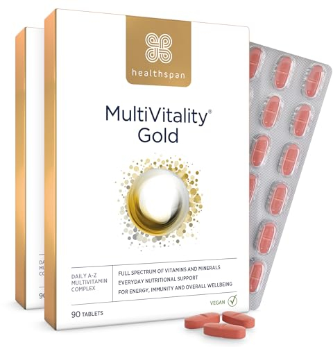 Healthspan Multivitamin Gold | A-Z Formulation | Wellbeing & Immune Support | Algal Source Vitamin D3 | Vitamins A, B, C, D, E & K | Calcium, Iron, Magnesium, Selenium & Zinc | Vegan (180 Tablets)
