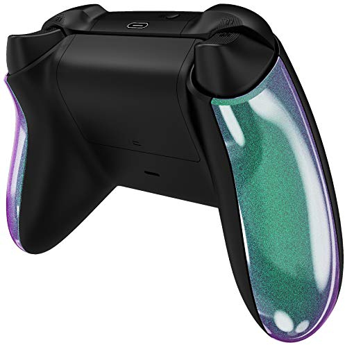 eXtremeRate Griffteile Hülle für Xbox Series X & S Controller, DIY-Glossy Grips Case Gehäuse Seitliche Shell Cover Ersatzteile für Xbox Core Controller Model 1914-Grün Lila