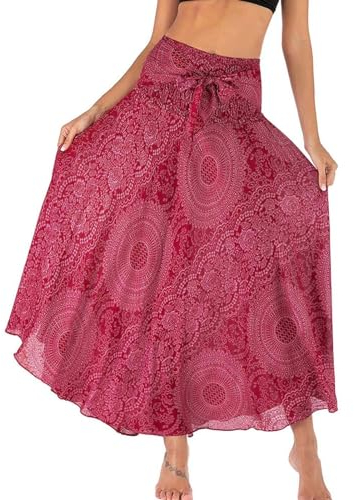 FEOYA Boho Rock Damen Weicher Dehnbarer Maxi Rock Gedruckter Hippie Gypsy Kleider Freizeit Urlaub Sommerrock Strandkleider - Muster 20