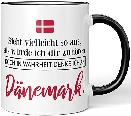 JUNIWORDS Tasse, Sieht vielleicht so aus, als würde ich dir zuhören. Doch in Wahrheit denke ich an Dänemark (1001296), Wähle Farbe, Schwarz