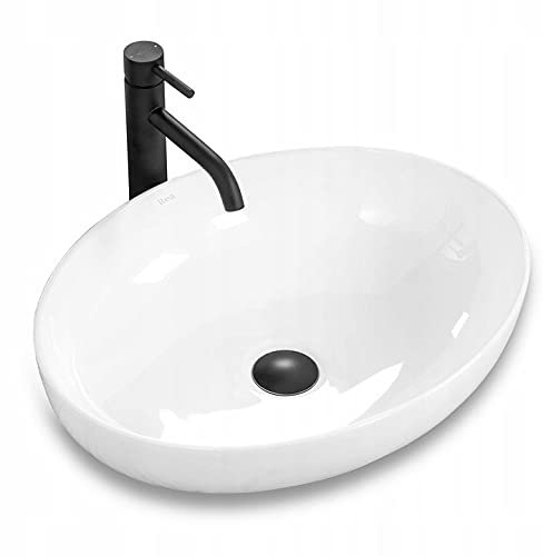 Rea Waschbecken Waschtisch Aufsatzwaschbecken Keramik Handwaschbecken Aufsatz Waschschale Oval Weiß 40x52