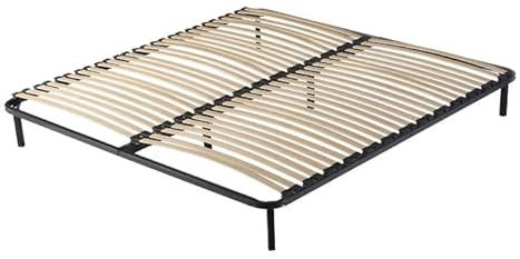 anya - Sommier Noir Cadre a lattes Renforcé et Soutien Réglable + 6 Pieds 160x200 x 29 cm en Metal - Montage Rapide et Facile - epaisseur du Metal +/- 1,4 mm 72 lattes en 9 mm d'epaisseur et largeur