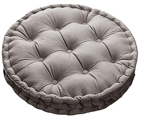 KicKiq Runde Samt-Sitzkissen für Gartenstühle, 60 cm x 60 cm, einfarbig, dick, Winter-Sitzkissen für Büro, Garten, Terrasse, extra groß (grau)