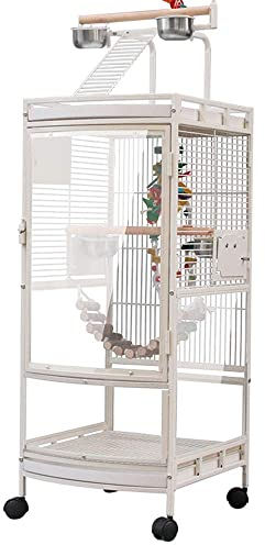 YIZHE Vogelkäfig,Vogelvoliere,Voliere,Vogelhaus,Papageienk채fig,Sittichk채fig,Mit 4 Rollen + oberer Treppe, transparentem Schrank Vogelk채fig,f체r Nymphensittiche, Papageien, Tauben,Finken(50.5*46*180cm)